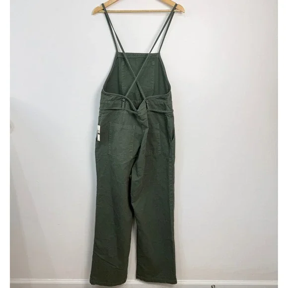 Anthropologie South Filly Goods Cross Back Overalls Women M Green Utility Boho - Picture 6 of 11